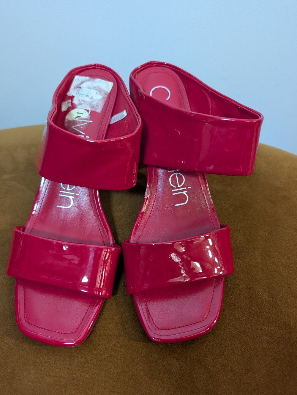 Calvin Klein Red Patent Double-Strap Slide Sandals Size 9M - Picture 3 of 8